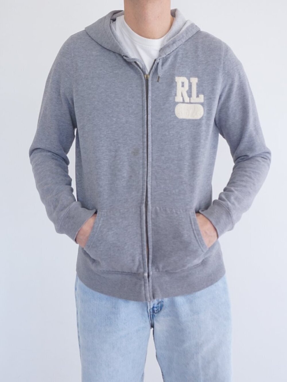 Polo Jeans Company Grey Full Zip Hoodie RL Patch Logo Cotton Blend Sweatshirt XL